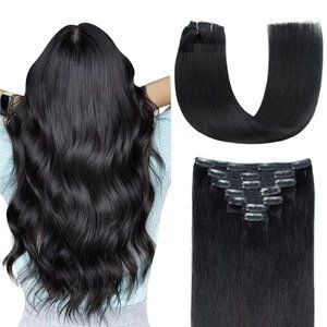 Jet Black Human Hair Clip-in Extensions [16 Inches]